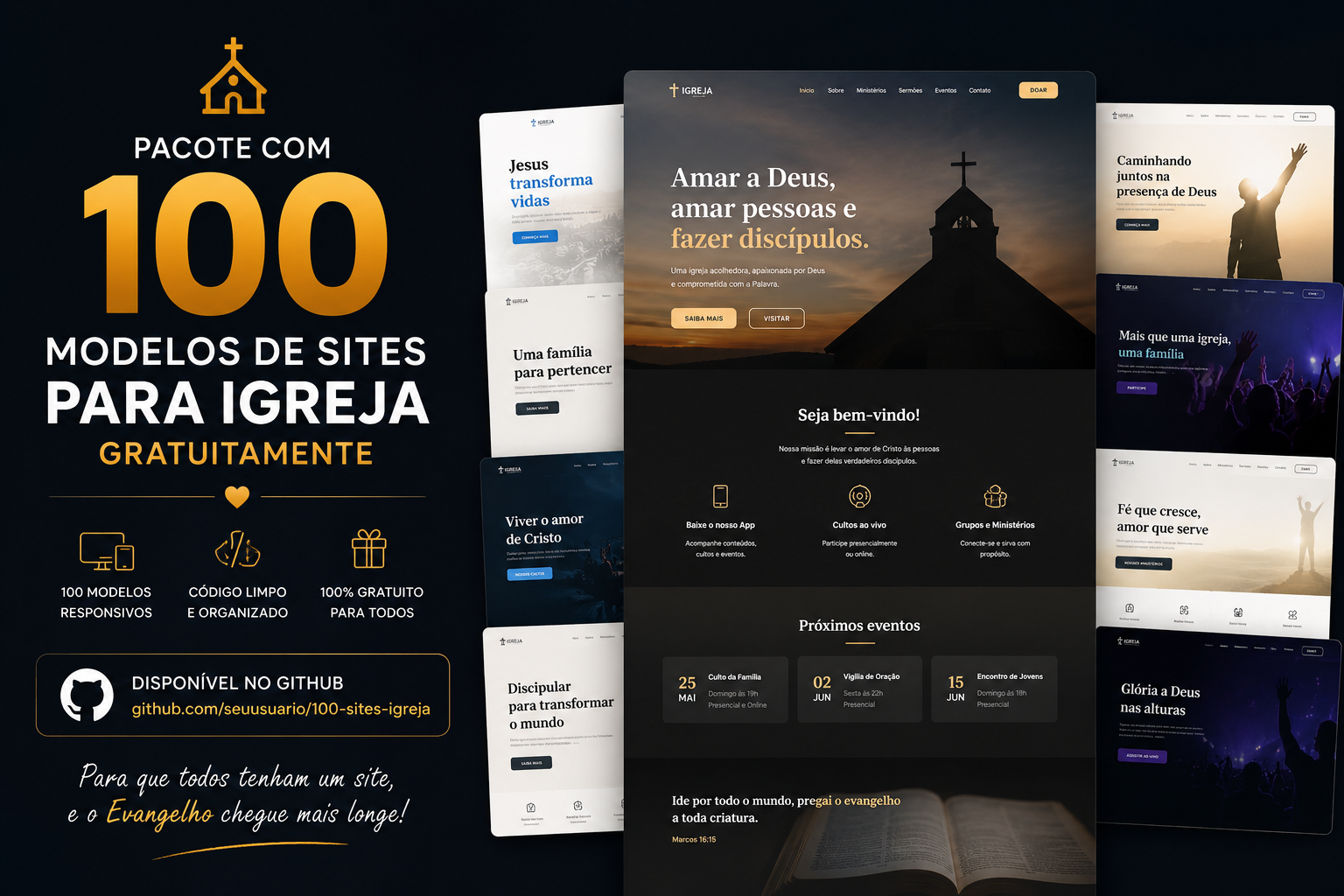 Pacote de 100 templates para sites de igreja
